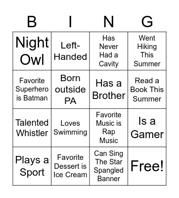 Untitled Bingo Card