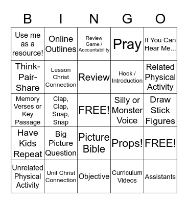 Sermons For Saplings BINGO Card