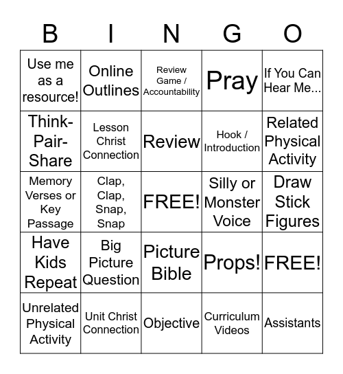 Sermons For Saplings BINGO Card