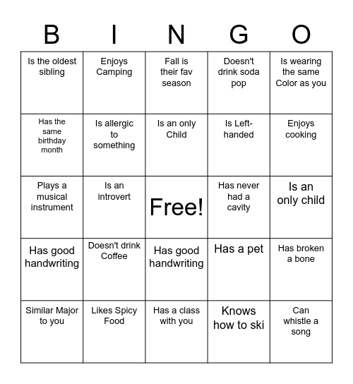 FYRE Cohot Bingo Card