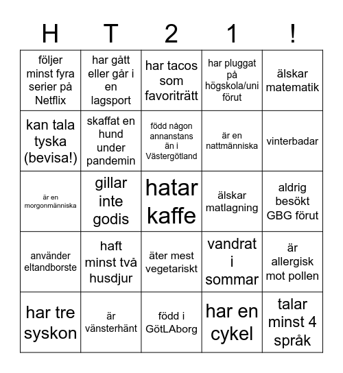 Psykologens sociala bingo! Bingo Card