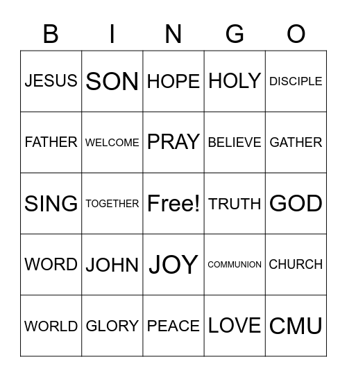 BINGO: JOHN 17 Bingo Card