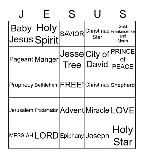 St. Mary's-Stony Hill Christmas Bingo Card