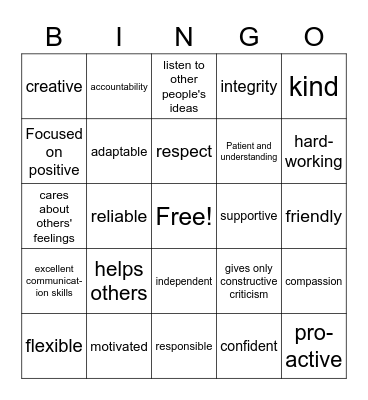 Teamwork Bingo Card