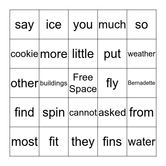 Headsprout Bingo Card