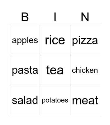 Food Bingo Card