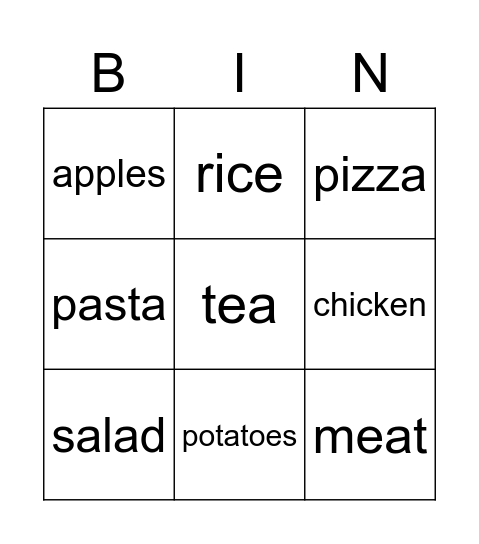 Food Bingo Card