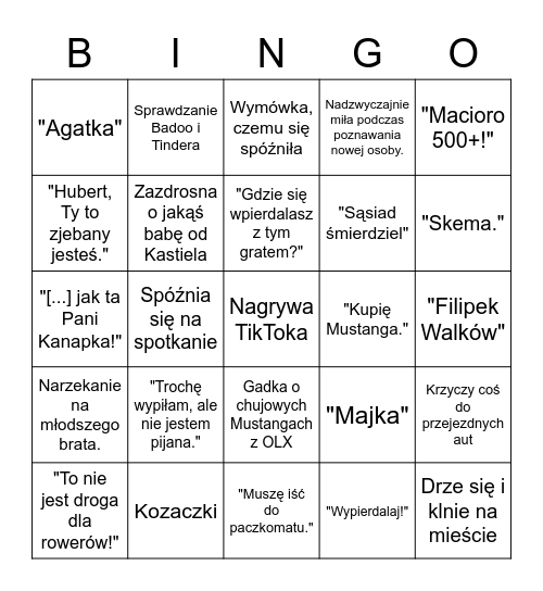 Sara Bingo Card