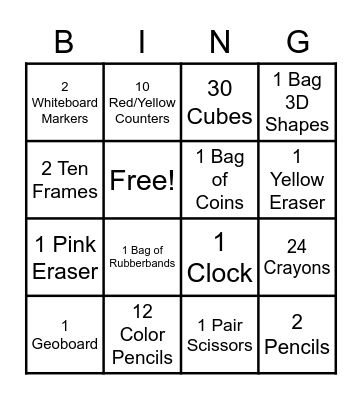 My School Supplies Bingo Card