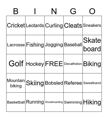 Sports Bingo Card