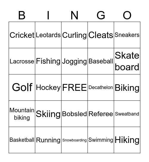 Sports Bingo Card