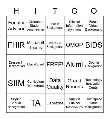 BIDSIT Bingo Card