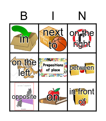 PREPOSITIONS OF PLACE Bingo Card
