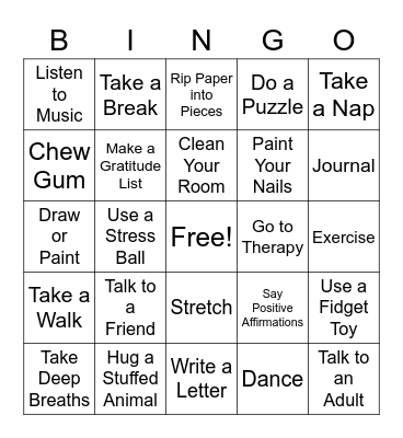 Coping Skills Bingo Card