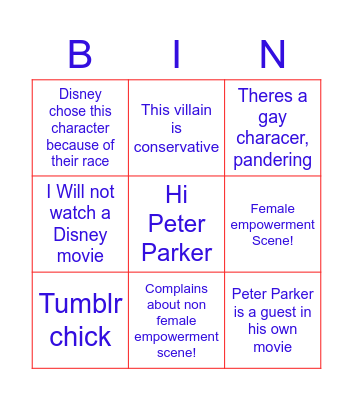 Spiderman Bingo Card