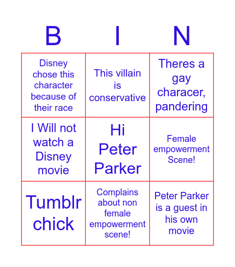 Spiderman Bingo Card