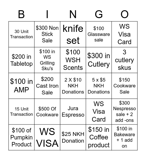 BIG Bucks Bingo Card