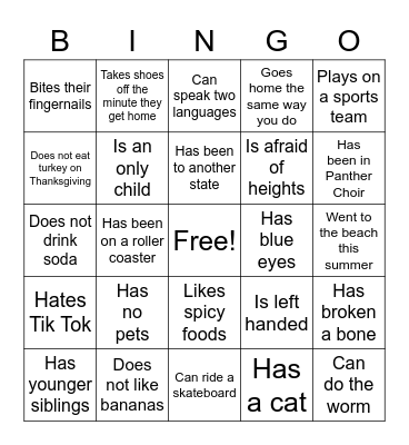 Find a Friend Who... Bingo Card