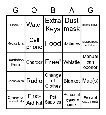 GO-BAG BINGO Card