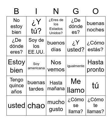 Los saludos Bingo Card