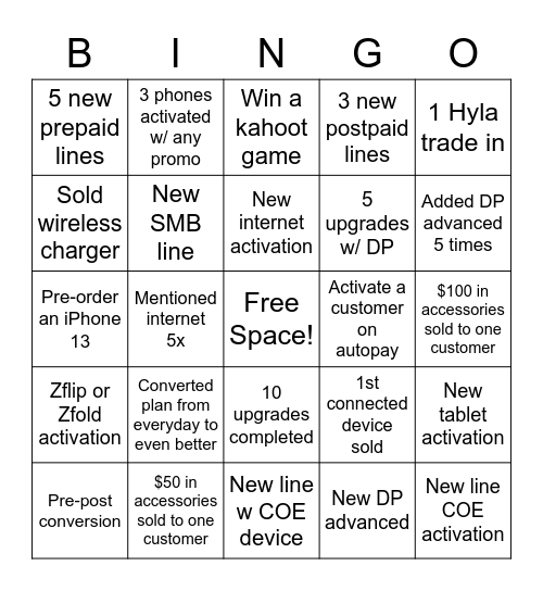 September 2021 Bingo Card