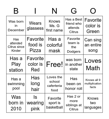 Untitled Bingo Card