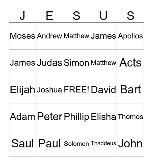 Apostles of Jesus Bingo Card