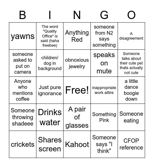 Calibration Bingo Card