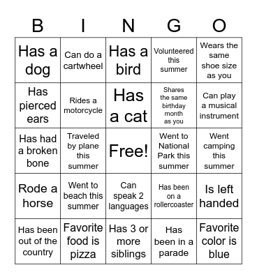 Get to Know You Bingo! Bingo Card