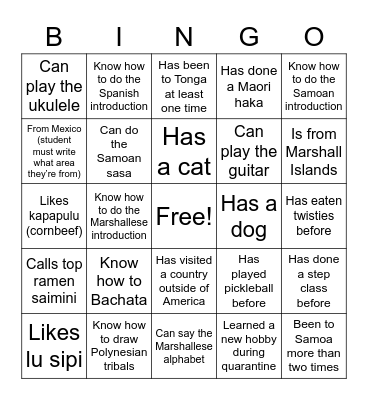 Untitled Bingo Card