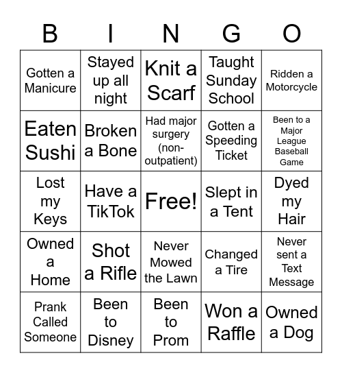 Human Bingo Card