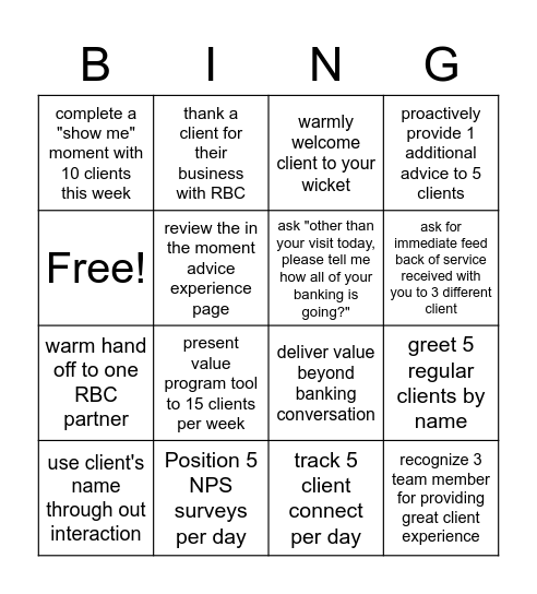 NPS Bingo Card