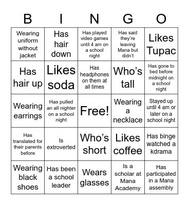 Untitled Bingo Card