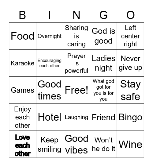 Ladies game night Bingo Card