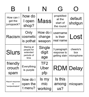 TTT guest bingo Card