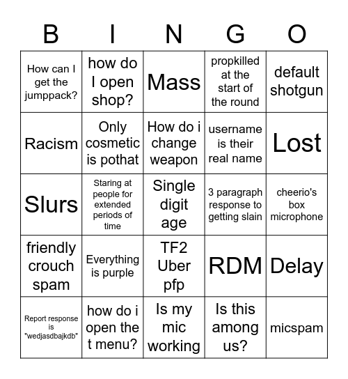 TTT guest bingo Card