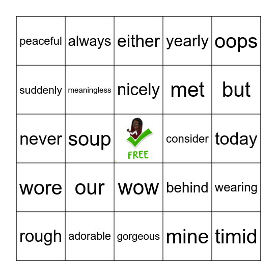 Parts of Speech Bingo Card