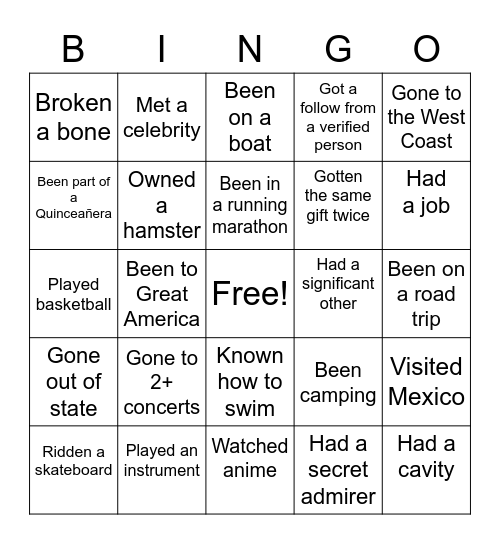 Untitled Bingo Card