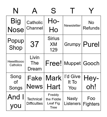 VBS Game Night Nasty Bingo! Bingo Card