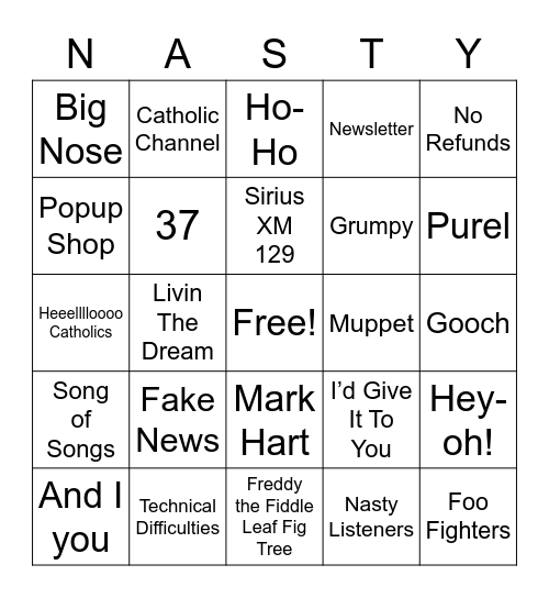 VBS Game Night Nasty Bingo! Bingo Card