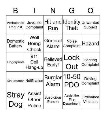 DISPATCHER BINGO - Card 10 Bingo Card