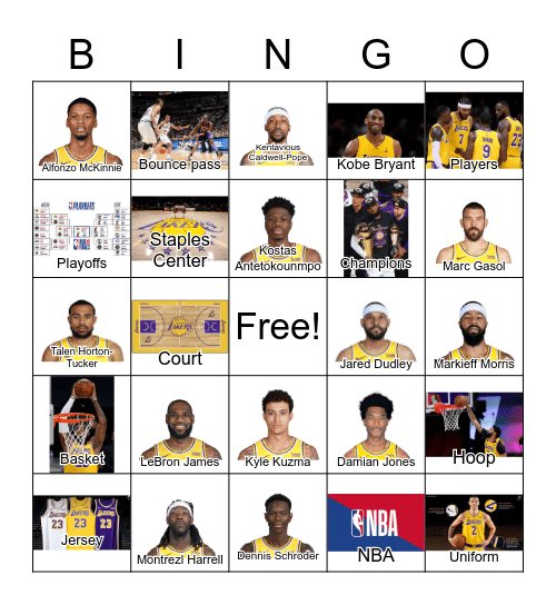 Los Angeles LAKERS Bingo Card