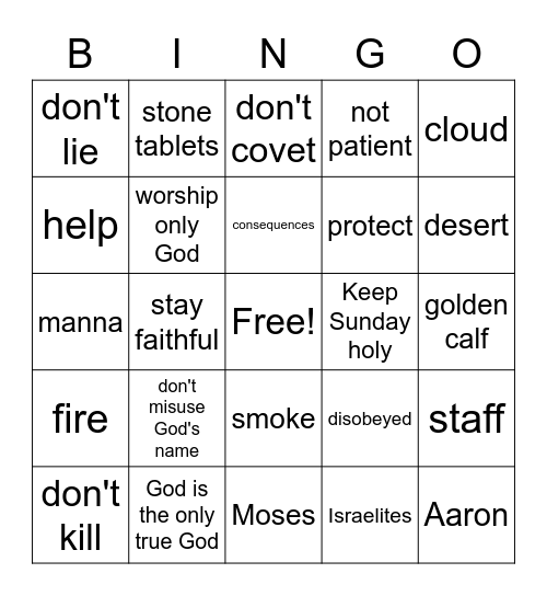 The 10 Commandments Bingo Card