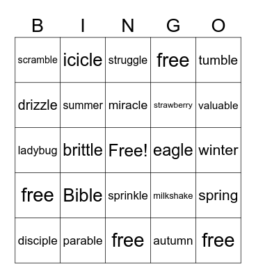 Spelling List #3 Bingo Card
