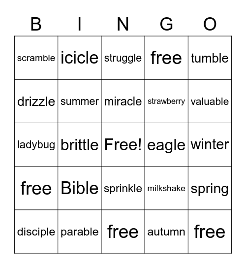 Spelling List #3 Bingo Card