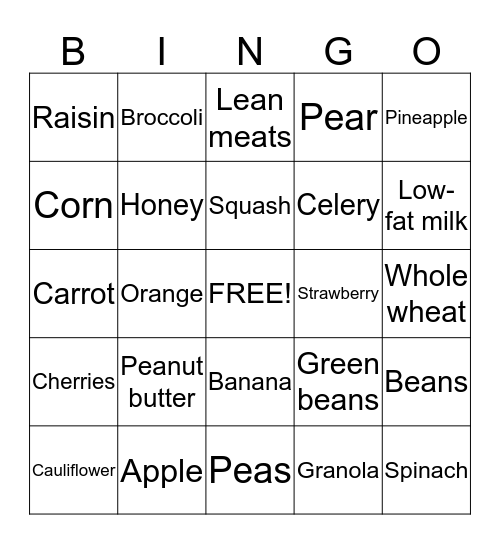 Healthy food Bingo Card