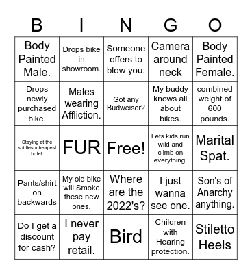 Rally Fever Bingo Card