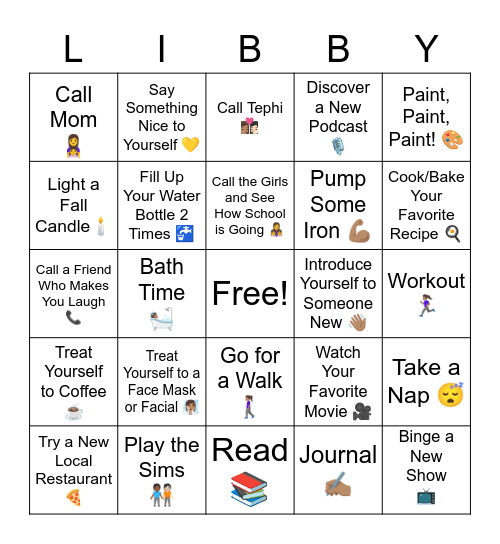 Tephi's Chicago Self Care Challenge! Bingo Card