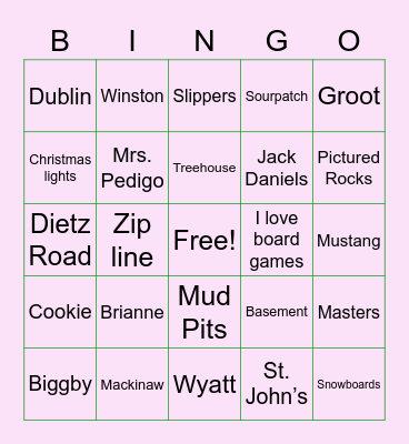 Brianne's Bridal Shower Bingo Card