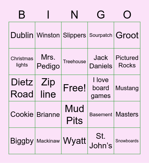 Brianne's Bridal Shower Bingo Card
